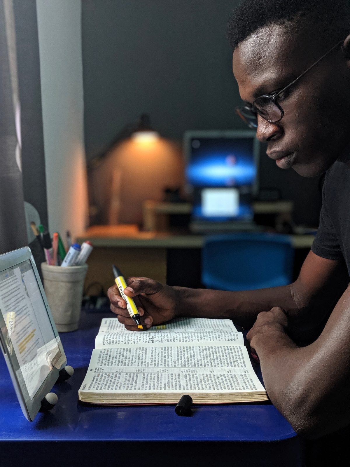 Man studying his Bible.